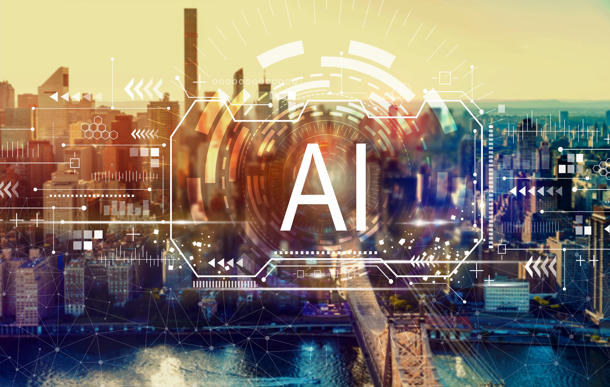 AI technology abstract with city background
